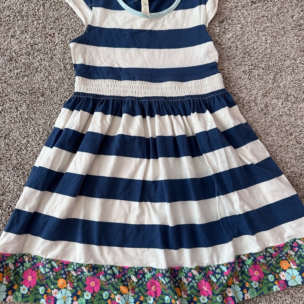 Matilda Jane Navy and White Striped Dress with Floral Hem